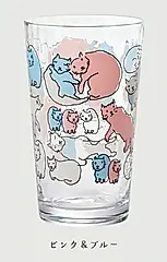 日本 ADERIA 貓貓滿屋玻璃杯/ Pink+Blue