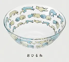 日本 ADERIA 貓貓滿屋玻璃碗/ White+Blue