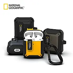 National Geographic Rugged Bumper耳機保護殼/ AirPods1&2/ 卡扣式/ 黑