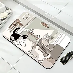 帕斯特收納生活/ 雙層超吸水浴室防滑地墊40x60cm-球球貓/浴室 快速吸水 腳踏墊