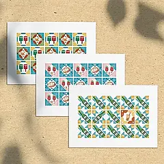 Hello Studio台灣小物花磚系列明信片組/ 飲料、小吃、郵筒/ 3入