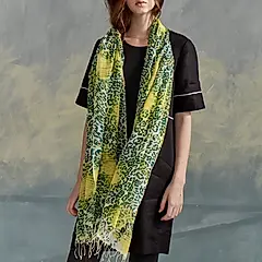 i prefer棉質多彩印花圍巾-綠石子