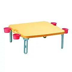 【日本Livewell】馬卡龍色系輕量便攜摺疊野餐桌(附杯架)(粉黃)