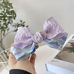 My'stere花園-韓國油畫立體造型蝴蝶結兩片式彈簧髮夾-紫色