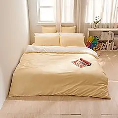 【戀家小舖】永恆系列-杏仁黃 60支天絲 雙人加大床包兩用被套組含二件枕套