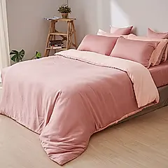 【戀家小舖】永恆系列-桃花粉 60支天絲 雙人床包兩用被套組含二件枕套