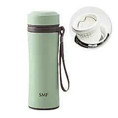 SMF 提繩防摔骨瓷保溫杯420ml 茶隔款(青蘋綠)