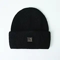 KAI KAI "ReBorn" 兔毛螺紋針織毛線帽 (黑色)/F