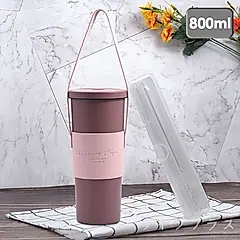 GREEN CUP芊杯內外316不鏽鋼真空吸管杯-800ml-蜜糖粉紅色-贈送皮革杯套+吸管組