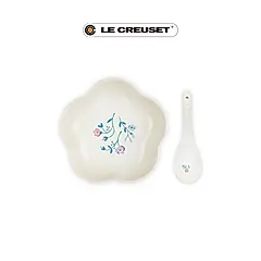 LE CREUSET瓷器花型盤/ 16cm/ 附中式湯匙/ 南法花語/ 蛋白霜