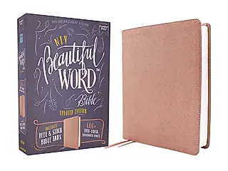 Niv, Beautiful Word Bible, Updated Edition, Peel/Stick Bible Tabs, Leathersoft, Pink, Red Letter, Comfort Print: 600+ Full-Color Illustrated Verses
