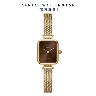 Daniel Wellington 手錶 Quadro Mini 15.4x18.2ｍｍ 方糖系列編織小方錶-咖啡棕錶盤-兩色任選(DW00100649 DW00100654)/ 香檳金