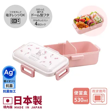 【百科良品】日本製Kitty線條凱蒂貓 便當盒 保鮮餐盒 抗菌加工Ag+ 530ML-粉(日本境內版)