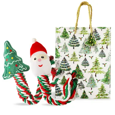 O'Pretty 歐沛媞 Petsell毛孩耐咬編織磨牙玩具/ 聖誕老人+聖誕樹/ 附禮袋