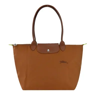 LONGCHAMP LE PLIAGE GREEN系列刺繡長把再生尼龍摺疊水餃包(大/多色選)/平行輸入/ 白蘭地酒