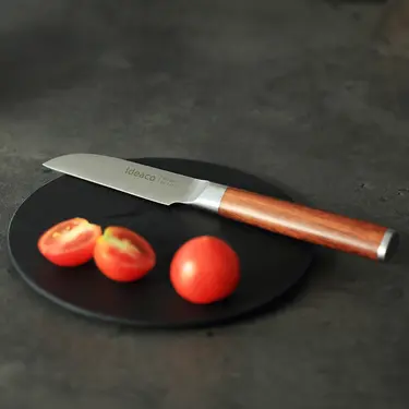 日本ideaco 木質風握柄鉬釩鋼小型料理刀(80mm)/ 櫻桃木紋柄