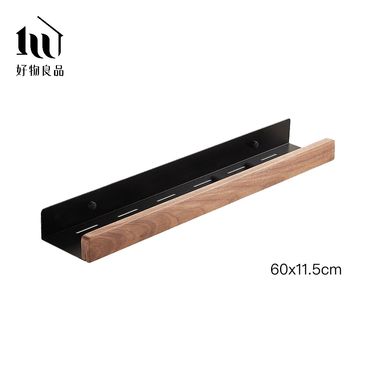 【好物良品】 60cm_原木鋁合金多功能置物層架/ 黑色+深胡桃木