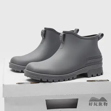 【好玩旅物】日本休閒防滑工裝雨鞋/ 灰色/ 23.5