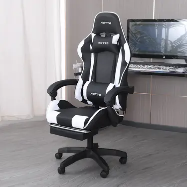 【AOTTO】自由調節升降可後躺擱腳電競椅-男神黑