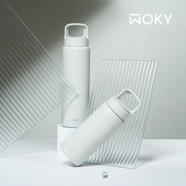 WOKY沃廚輕芯鈦瓷提手運動保溫瓶/ 850ml/ 舶灰