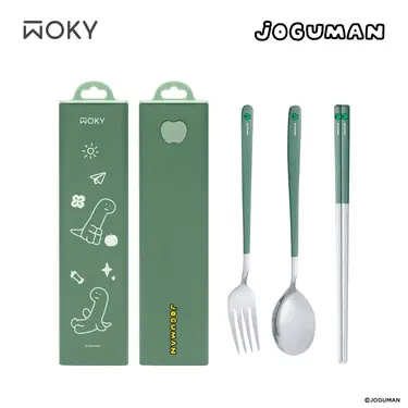 WOKY沃廚Meets JOGUMAN按壓式不銹鋼餐具組/ 生活旅跡/ 綠