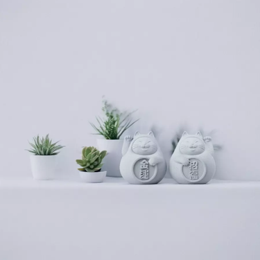 氺の尼 泥研製所胖胖招財招福貓/ 4.5cm/ 一對/ 清水灰
