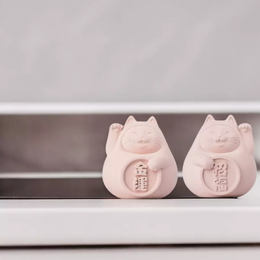 氺の尼 泥研製所胖胖招財招福貓/ 4.5cm/ 一對/ 戀愛粉
