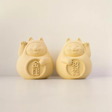 氺の尼 泥研製所胖胖招財招福貓/ 4.5cm/ 一對/ 招財黃