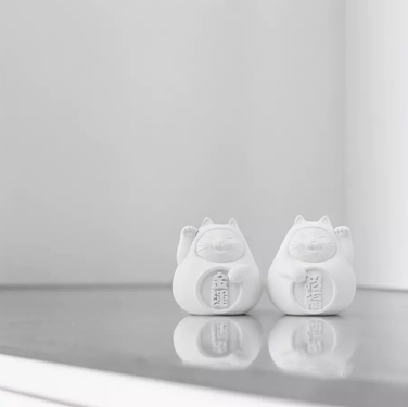 氺の尼 泥研製所胖胖招財招福貓/ 4.5cm/ 一對/ 北歐白