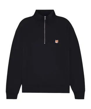 MAISON KITSUNÉ 極致黑狐狸頭LOGO舒適半開襟衛衣_中性/男/ L