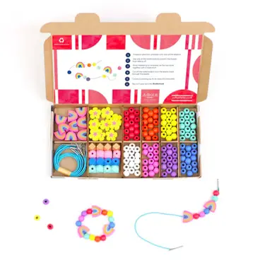 Cotton Twist孩子的手工藝木質串珠手環/ 彩虹/ 紙盒