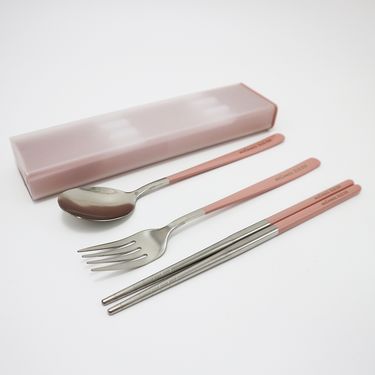 北歐304不鏽鋼環保餐具組三件式-2組/ 粉橘色