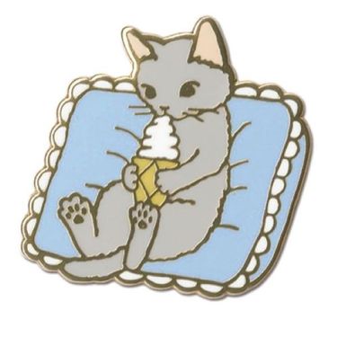 日本 POTTERING CAT 徽章/ 灰貓吃冰淇淋