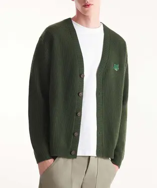 MAISON KITSUNÉ 遊騎兵綠變化狐狸頭LOGO舒適羅紋開襟針織衫_男/ L