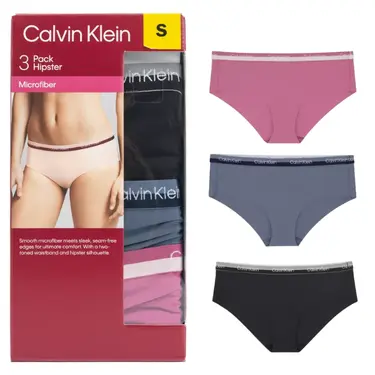 Calvin Klein女低腰彈性內褲3入組/ S/ 黑+丹寧藍+桃紅
