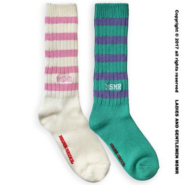 韓國 MSMR 中筒襪/ Sweet Stripe crew/ 藍綠條紋/ 禮物套組