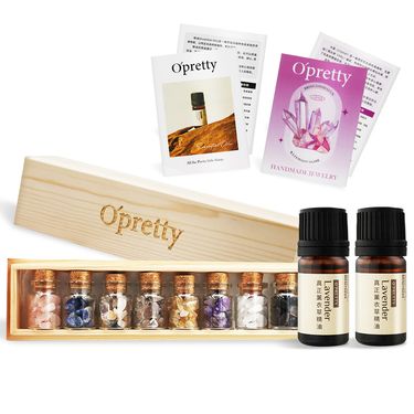 O'Pretty 歐沛媞 1+1水晶精油能量組【水晶瓶X8+精油(5ml)X2+精緻木盒】/ 真正薰衣草精油X2