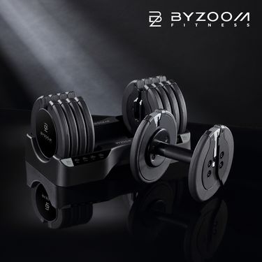 【BYZOOM FITNESS】Pure Series 可調式啞鈴 22.6KG(50LB) 5段重量秒速調整-黑色