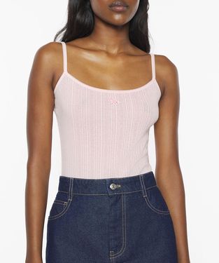 MAISON KITSUNÉ 玫瑰露水粉小狐狸LOGO細肩帶合身背心_女/ M