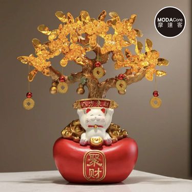 摩達客◉開運招財◉紅色聚財元寶八方來財招財貓發財樹擺飾_客廳玄關臥室好風水好運勢