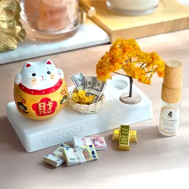MISSPOCA招財貓X黃水晶香氛微景擴香擺飾/ 附招財小物/ 寵物友善精油