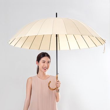 日本霜山 24骨防風大傘面晴雨兩用竹柄自動傘/ 象牙白