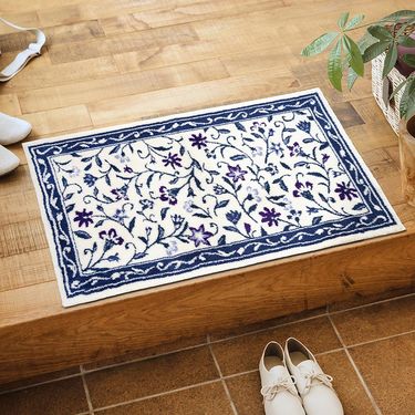 日本OKA 日製抗菌防臭可水洗威爾頓編織玄關地墊-60x110cm/ 青瓷藍