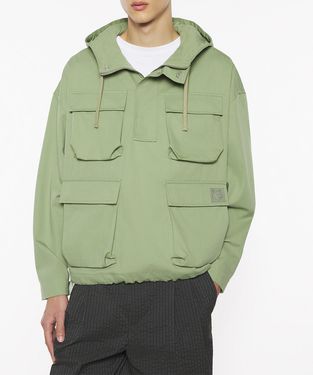 MAISON KITSUNÉ 草地綠變化狐狸頭LOGO連帽抽繩套頭外套_男/中性/ M