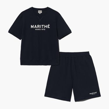 MARITHÉ FRANÇOIS GIRBAUD/ REGULAR LOGO HALF SET-UP 中性款 短袖上衣+短褲套裝 深藍navy/ S