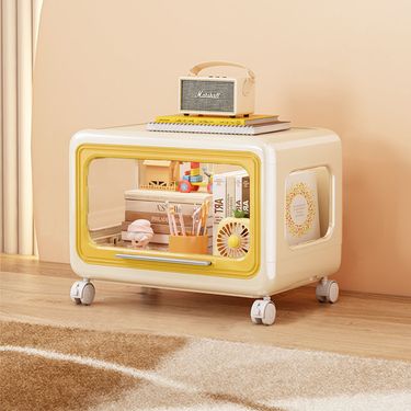 【AOTTO】奶油撞色附輪翻蓋可疊加折疊收納箱-奶油黃