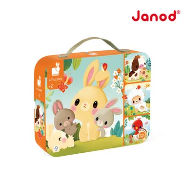 Janod厚片拼圖/ 動物寶寶/ 4合1