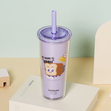 LocknLock樂扣樂扣酷趣珍奶吸管杯/ 750ml/ 吐司貓紫