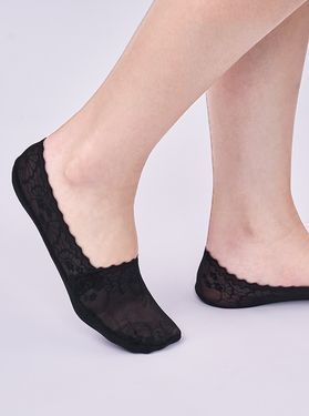 【ONEDER旺達棉品】隱形襪套/ 網紗蕾絲-26黑/ 22-26