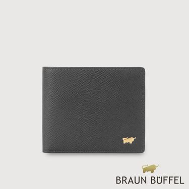 【BRAUN BUFFEL 德國小金牛】台灣總代理 尚恩A 8卡中間翻零錢袋短夾-黑色/BF354-318A-BK